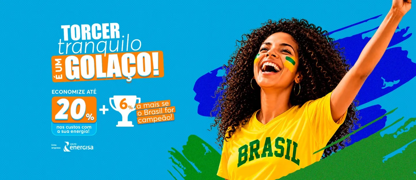Mulher sorrindo por causa da copa anuncia promoção da (re)energisa de desconto nos jogos