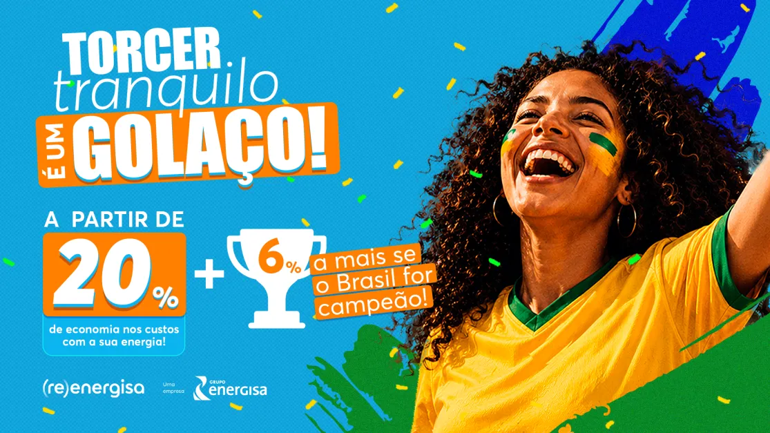 Mulher sorrindo por causa da copa anuncia promoção da (re)energisa de desconto nos jogos